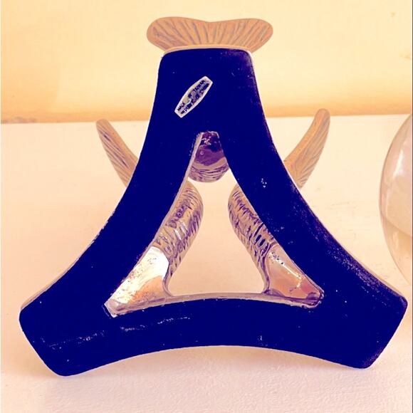 Vtg Brass Dolphin Stand Glass Orb Ball Paperweight Bubble Controlled Removable - Picture 4 of 4